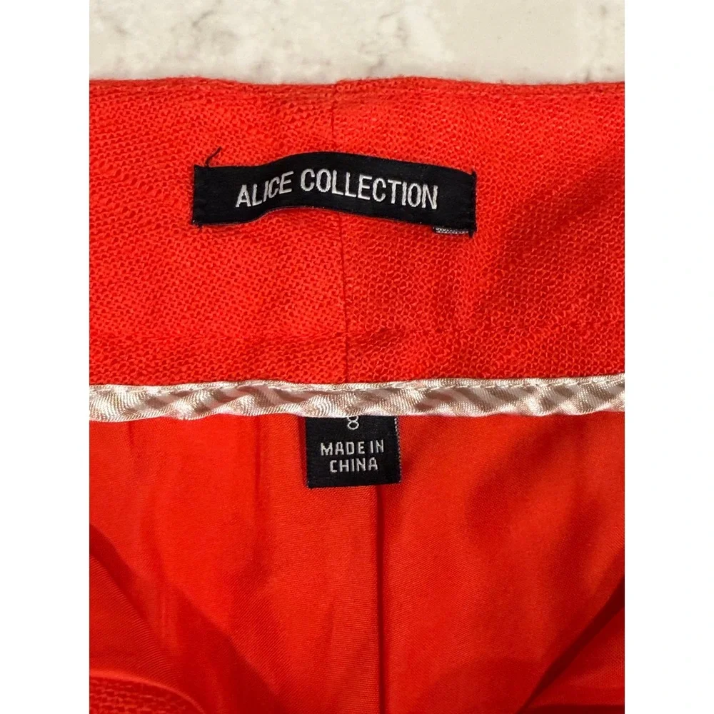Alice Collection Orange Scallop Hem Linen Blend Shorts Size 8 High Waist Pocket